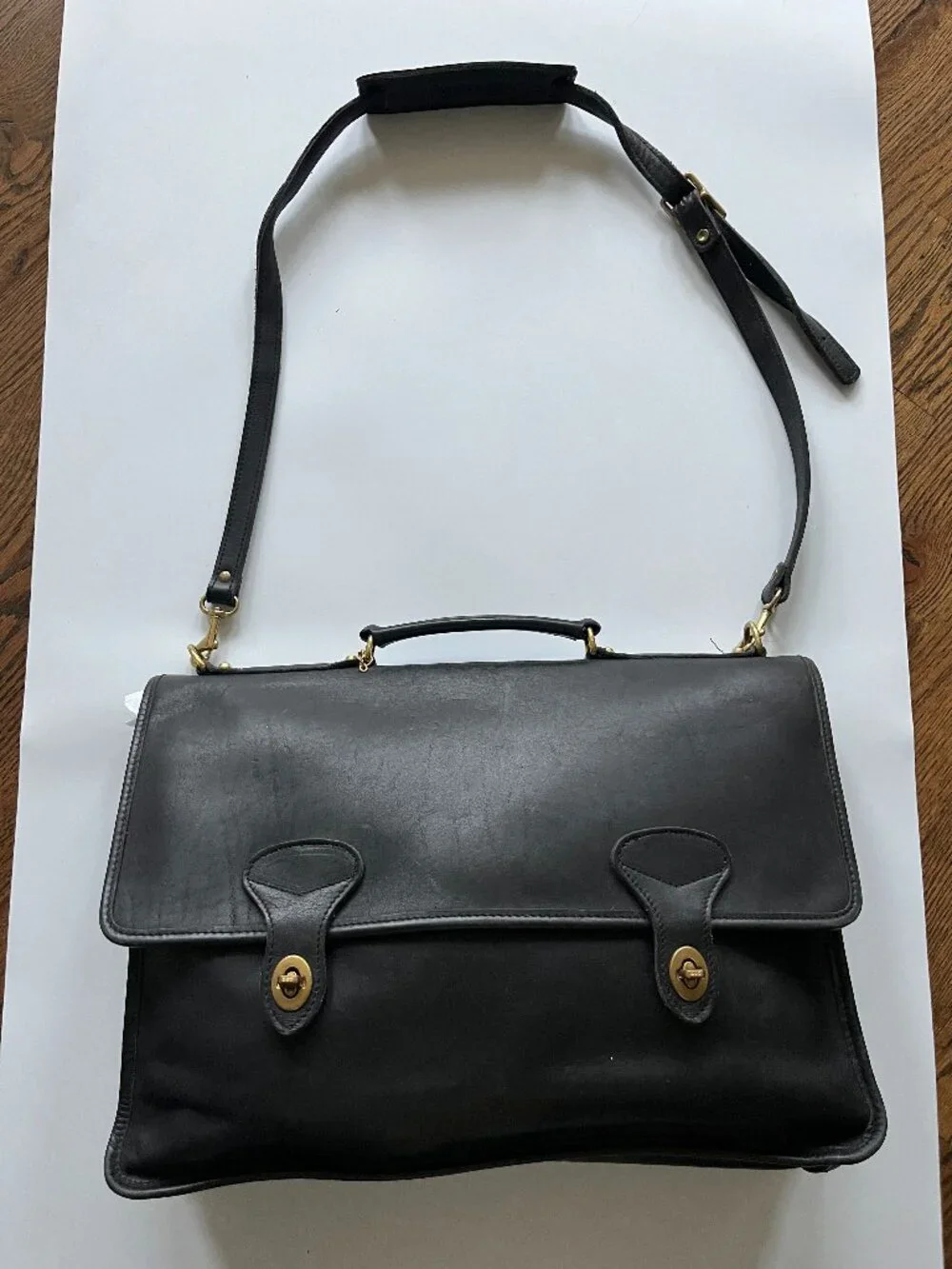 Jack Georges Black Leather University Briefcase / Laptop Bag #2456